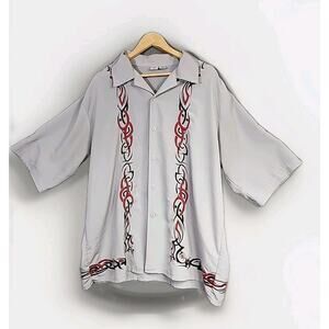 Vintage Anchor Blue Tribal Button Up Shirt Sz XXL Poker Cruise Bowling Biker